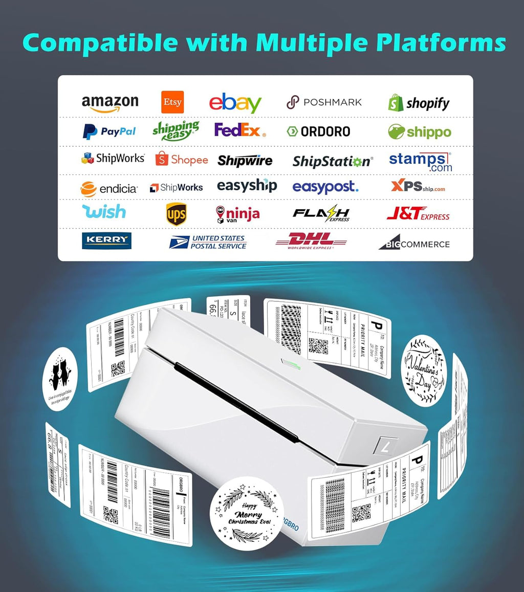 ORGBRO Bluetooth Thermal Shipping Label Printer, Z1-Plus Wireless 4X6 Shipping Label Printer for Small Business Office or Home Support iPhone Android Windows macOS Chrome Amazon Ebay Shopify USPS