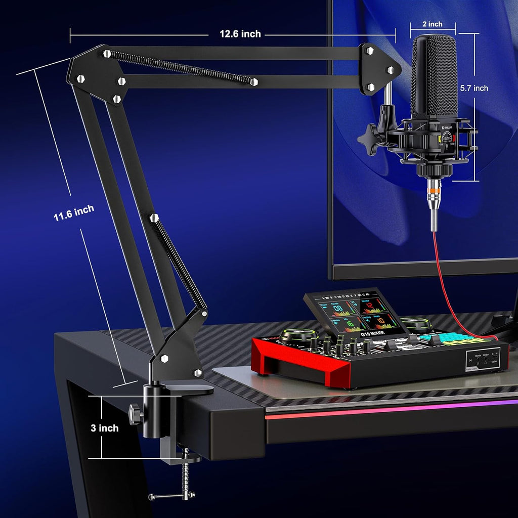 Podcast Equipment Bundle with 3.5mm Condenser Microphone for Pc/Phone Live Streaming Singing Gaming, Podcast Microphone Bundle with Live Sound Card Audio Mixer,Voice Changer, Denoise,DJ Sets