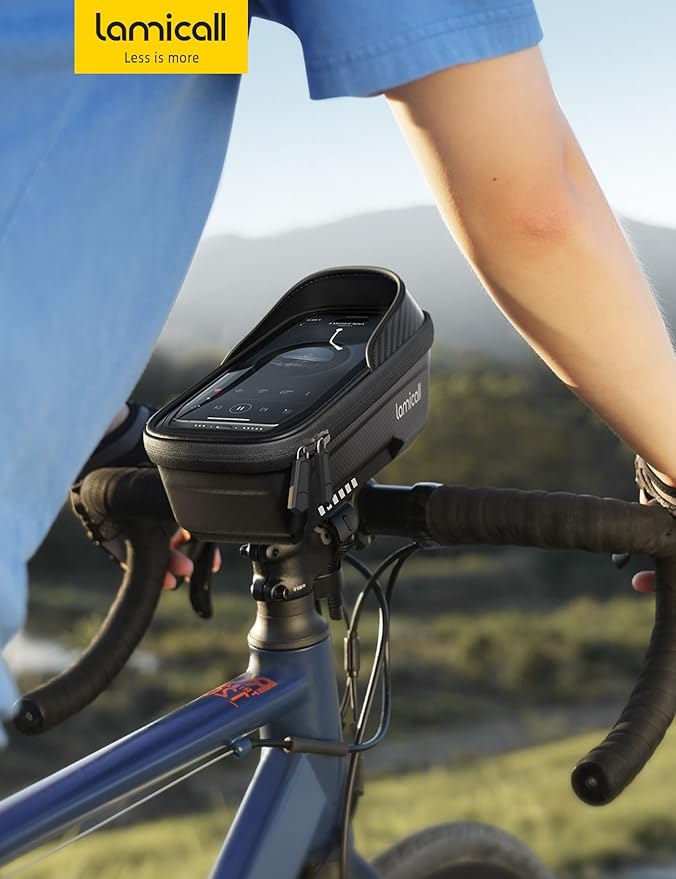 Lamicall Bike Frame Bag Waterproof - [1s Release] [2 in 1] Bike Phone Bag, Bike Phone Holder Mount, Bicycle Top Tube Bag, Cycling Pouch with Rain Cover, Bike Accessories for Phones Under 7"
