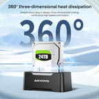 USB-C Hard Drive Docking Station, 2.5"/3.5" Inch SATA Enclosure with Cable, Speed up to 5Gbps, Tool-Free USB 3.0 to SATA External Hard Drive Dock with 12V/2A Power. Support up to 24TB