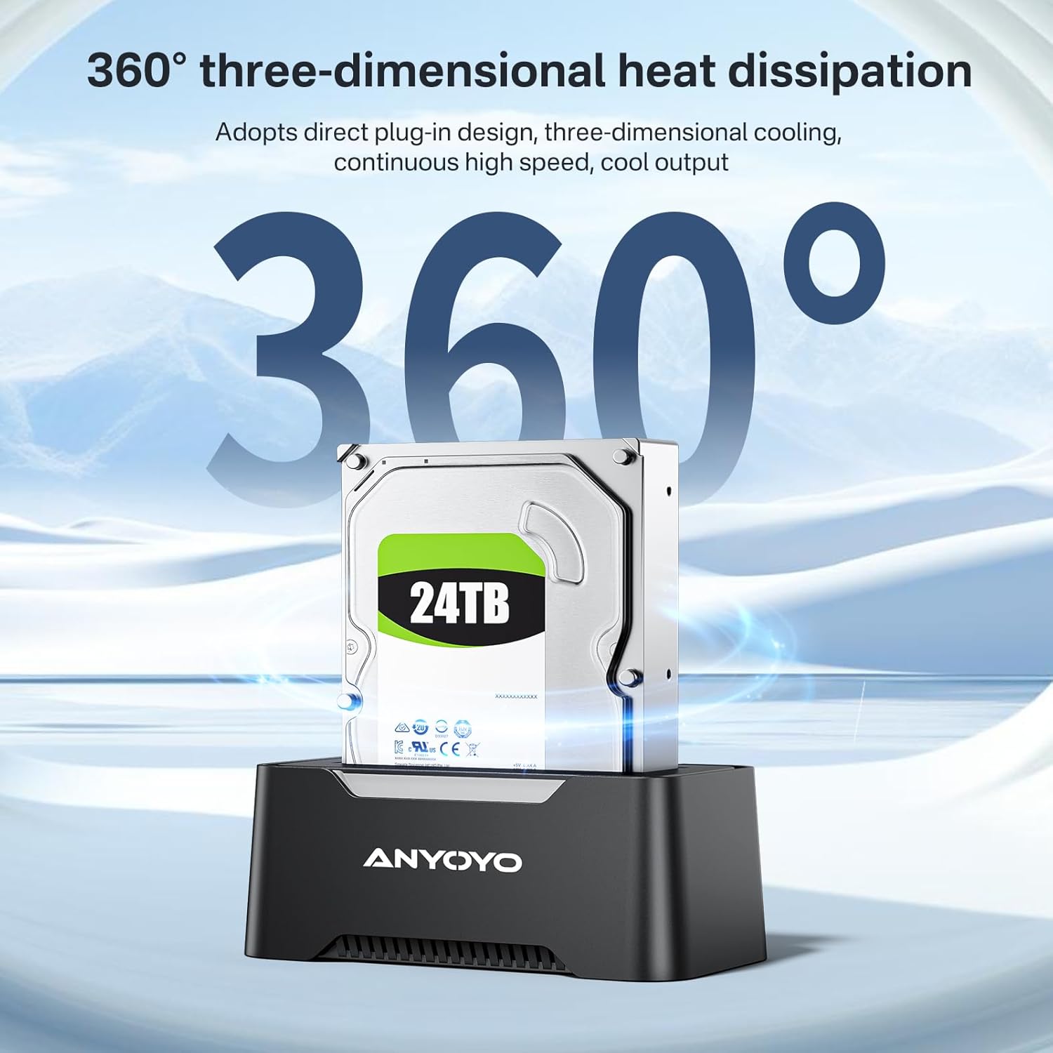 USB-C Hard Drive Docking Station, 2.5"/3.5" Inch SATA Enclosure with Cable, Speed up to 5Gbps, Tool-Free USB 3.0 to SATA External Hard Drive Dock with 12V/2A Power. Support up to 24TB