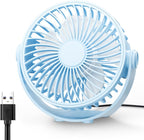 USB Desk Fan, 5 Inch Mini Portable, 3 Speeds Strong Airflow Personal Desktop, Detachable Cooling Fan 360° Rotation Quiet Small Fan for Desk Home Office Travel Car, Blue, 5ft Cable
