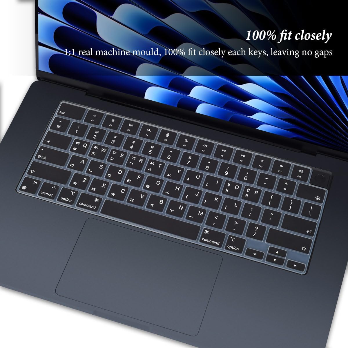 Korean Keyboard Cover for Apple 2025 2024 2023 MacBook Air Laptop with M4 M3 M2 chip 15.3-inch A3241 A3114 A2941,MacBook Air 13.6 inch A3240 A3113 A2681 Skin Protector-Black