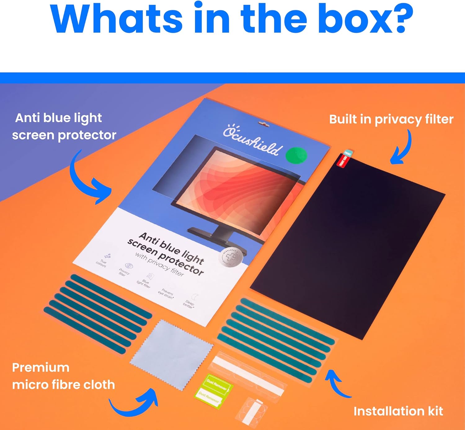 Ocushield 26” (16:10) Anti-Blue Light Screen Protector with Privacy Filter for Laptops and Computer Monitors - Anti-Glare - Easy Install - Anti-Fingerprint - Reduce Eye Fatigue (552 x 346 mm)