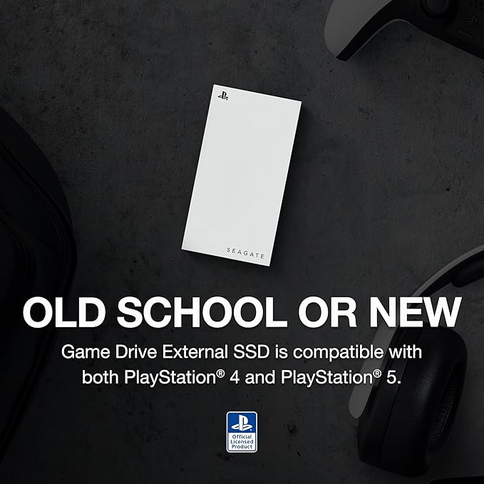 Seagate Game Drive for PS5 External SSD 2TB Solid State Drive - USB 3.2 Officially Licensed White with Blue LED Lighting (STMH2000100)