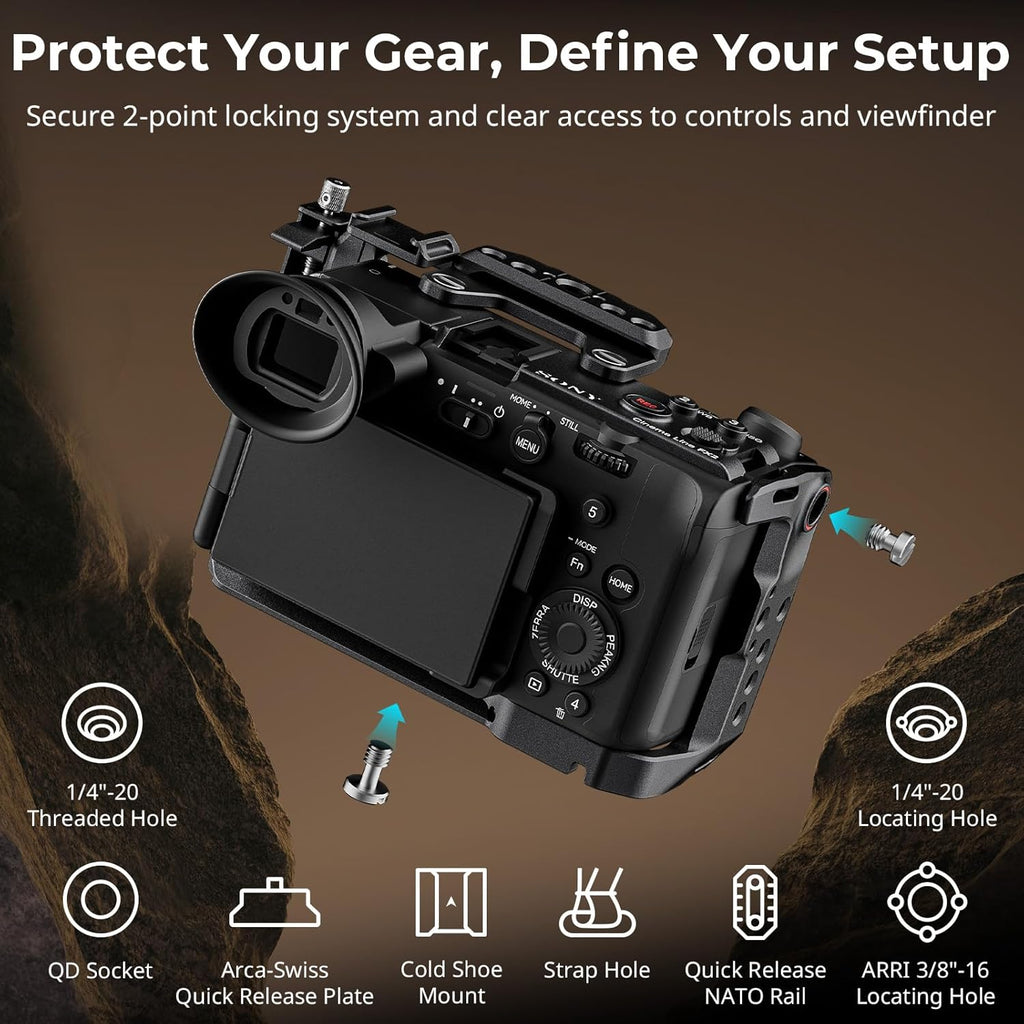 SMALLRIG Cage for Sony FX2, HawkLock Quick Release Camera Cage Kit for Sony with XLR Handle Extension, Wrist Strap and Cable Clamp for HDMI, QR Cold Shoe, Built in NATO Rail/QR Plate for Arca - 5588
