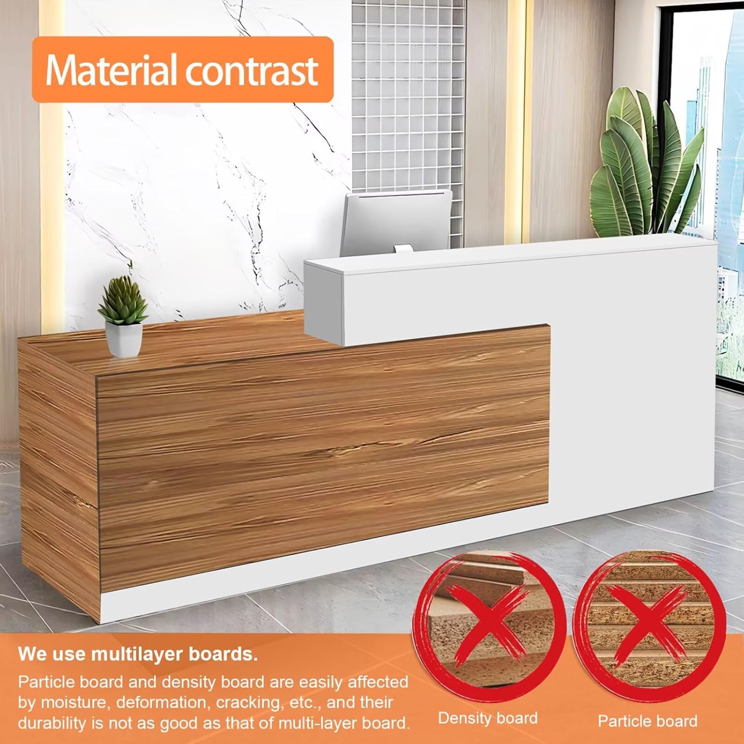 Reception Desk with Counter Modern Checkout Counter with Lockable Drawer Keyboard Tray Receptionist Desk for Office Salon Reception Table F Left 71inch/180cm