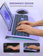 Wireless Keyboard and Mouse Backlits, Wrist Rest, LED Mouse, Rechargeable Ergonomic Keyboard with Phone Holder, Silent Light Up Combo for Computer, Mac, PC, Laptop, Chromebook (Purple)