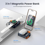 for Magsafe Battery Pack 10000mAh,5-in-1 Magnetic Power Bank Built in AC Plug,Magnetic Wireless Portable Charger for Apple Watch,22.5W Fast Charging Power Bank for iPhone 16 Pro Max/15/14/13/12 Mini
