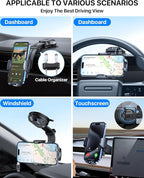 YRU [2025 Ultimate Car Phone Holder Mount [Bendable & Adjustable Aluminum Arm] Cell Phone Holder for Car Dashboard Windshield Phone Stand for iPhone16 15 14 13 Pro Max Samsung Pickup Truck,Dark Silver