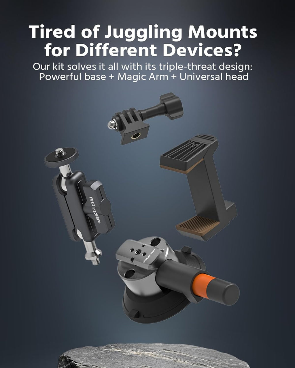 3" Suction Cup Mount Kit for Action Cams/Phone/360 Camera/DSLR Comes with Adapter for GoPro, Phone Clip, 3.84" Universal Magic Arm