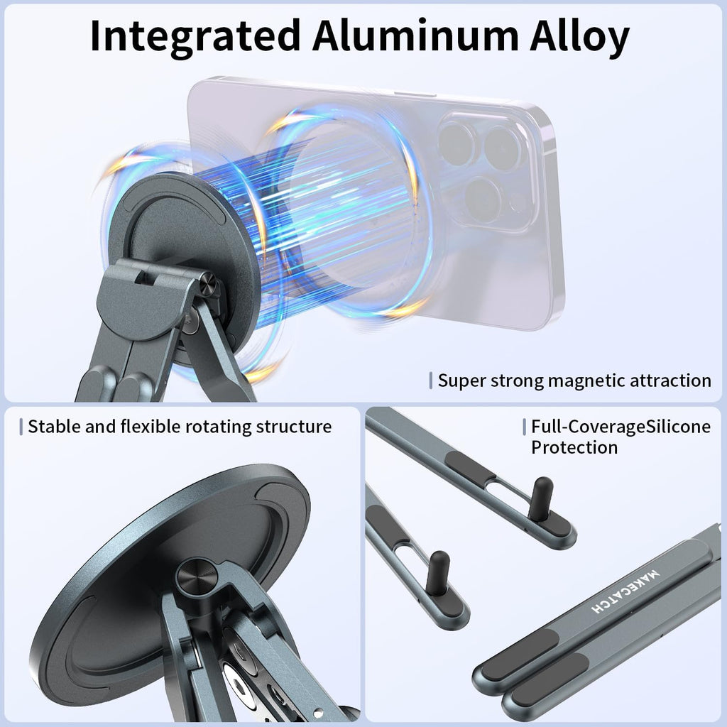 Adjustable Laptop Stand for Desk, Magnetic Phone Holder with Magsafe Compatibility, Portable Foldable Computer Riser for MacBook, iPhone, iPad, Tablet - Perfect for Office, Home, Traveling