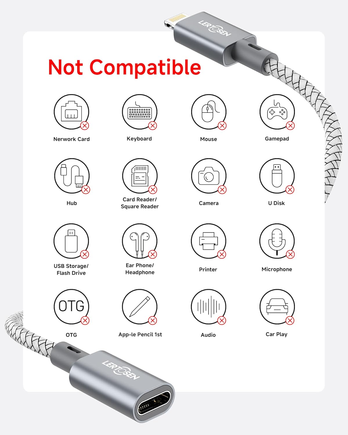 2 Pack 27W USB C to Lightning Cable Adapter, PD Fast Charging & Data Transfer, Type C Female to Lightning Male Charger Converter Cord for iPhone 14/13/12/11,iPad, Airpods,Not for Audio/Headphone/OTG