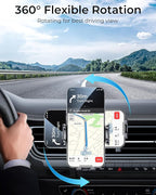 Phone Holders for Your Car with Double Metal Hook Clip, 【One-Hand Operation】 Air Vent Cell Phone Car Mount, Universal Automobile Cradle Fit for iPhone Android and All Smartphones, Dark Black