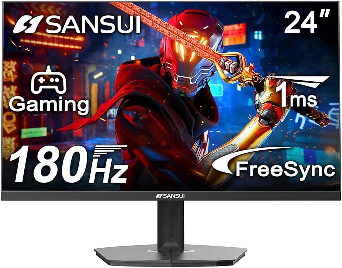 SANSUI 24 Inch Gaming Monitor 180Hz, DP 1.4 & HDMI 2.0 Ports High Refresh Rate Computer Monitor, Racing FPS RTS Modes, 1ms Response Time 110% sRGB (ES-G24F4, HDMI Cable Included)