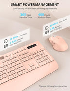 Trueque Wireless Keyboard and Mouse Combo - Full-Sized Ergonomic Keyboard with Wrist Rest, Phone Holder, Sleep Mode, Silent 2.4GHz Cordless Keyboards Mice Set for Computer, Laptop, PC, Windows (Pink)