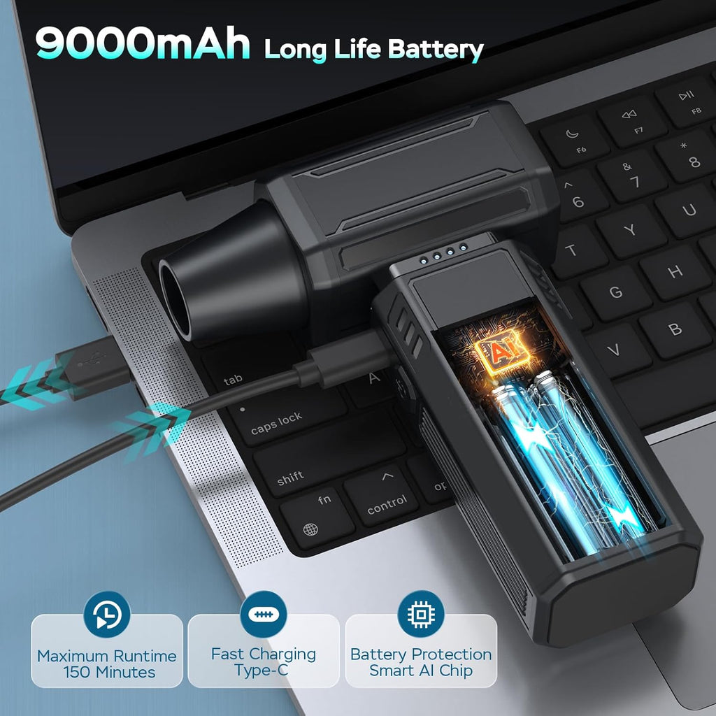 Compressed Air Duster,130000RPM Electric Duster,Stepless Speed Mini Air Blower,Replace Canned Air Duster,Cordless Rechargeable Jet Fan Blower for Keyboard Computer Car Cleaning Dry-Blue