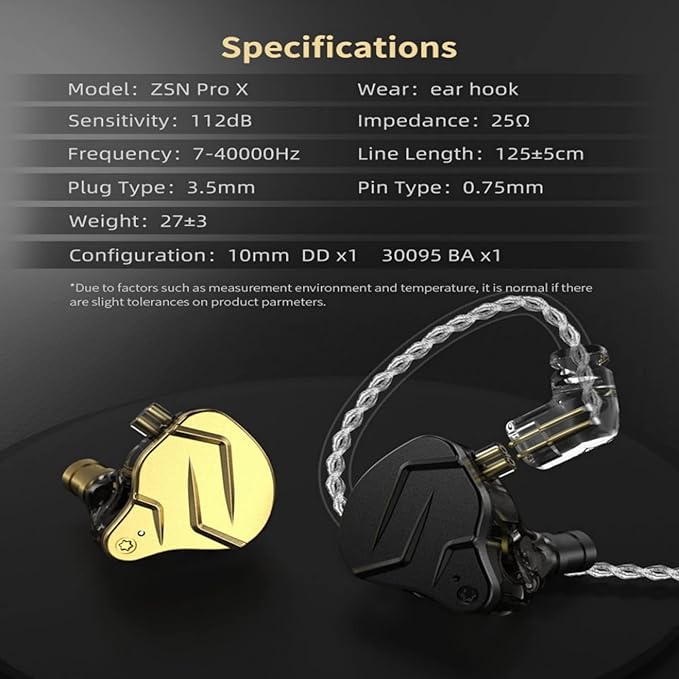 KZ ZSN PRO X Wired Earbuds, in-Ear Monitor Headphones with Dual Driver-Clear Sound and Ergonomic Custom-Fit Earpieces (S/M/L),Gaming Earbuds,3.5mm Jack for Phones Computer Laptops (Black Without Mic)