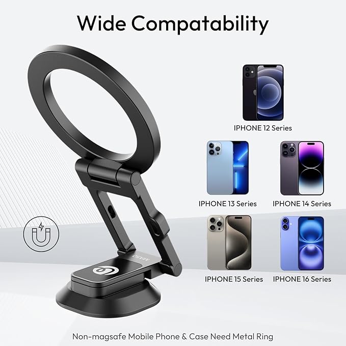 ULANZI MA50 Magnetic Phone Holder for Magsafe, Aluminium Adjustable Dual Magnetic Phone Tripod Stand with 1/4" Screw Hole for Selfie Sticks, Magic Arm, Compatible with iphone12 13 14 15 16 Series