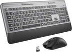 Silent Wireless Keyboard and Mouse Combo - Keyboard with Large Print Cover, 2.4GHz Full-Sized Ergonomic Keyboard with Wrist Rest and Mouse for Laptop, PC, Notebook, Desktop