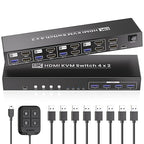 8K@60HZ 4K@120Hz HDMI KVM Switch 2 Monitors 4 Computers with 4 Port USB 3.0 Hub, 4 Port Dual Monitor HDMI KVM Switch for 4 Computers Share 1 Set of Keyboard, Mouse and 2 Monitors