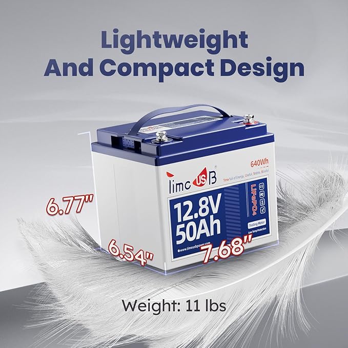 12V 50Ah TM LiFePO4 Battery with Low-temp Protection, 15000+ Cycles Battery with Grade A Cells, Built-in 50A BMS, Deep Cycle Lithium Battery Perfect for Trolling Motor, Kayak, RV,Camping