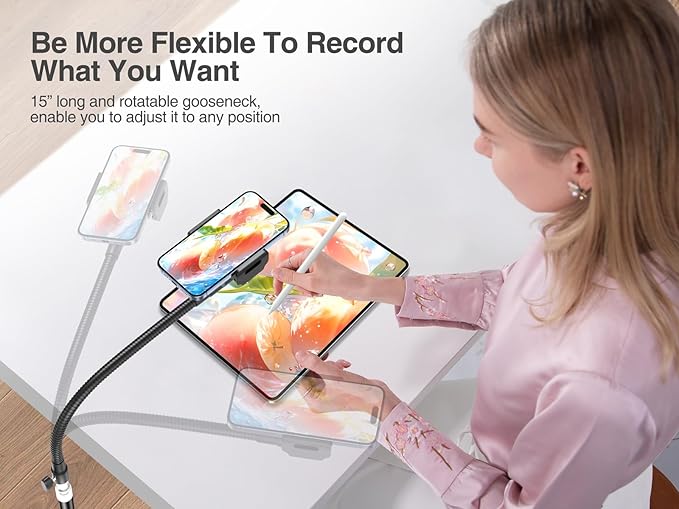 elitehood 80” Tall Phone Stand Tripod, Floor Phone Recording Stand, Heavy Duty Adjustable iPhone Tripod Stand Compatible with iPhone 15 14 13 12