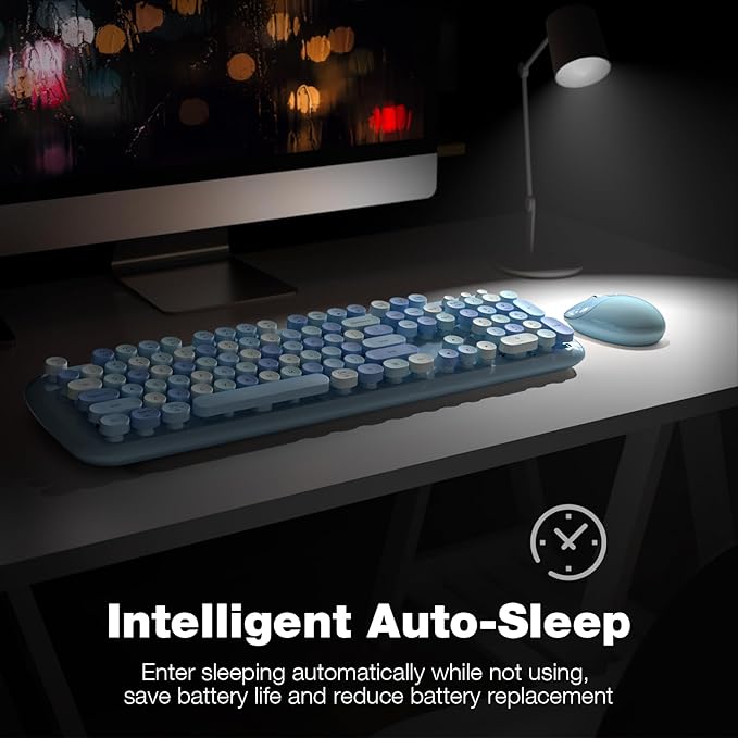 KNOWSQT Wireless Keyboard and Mouse Combo Pale Blue - Colorful 104 Key 2.4G Round Keycap Typewriter Keyboards, USB Dongle Plug and Play, for Laptop, Windows, PC, Computer, Desktop