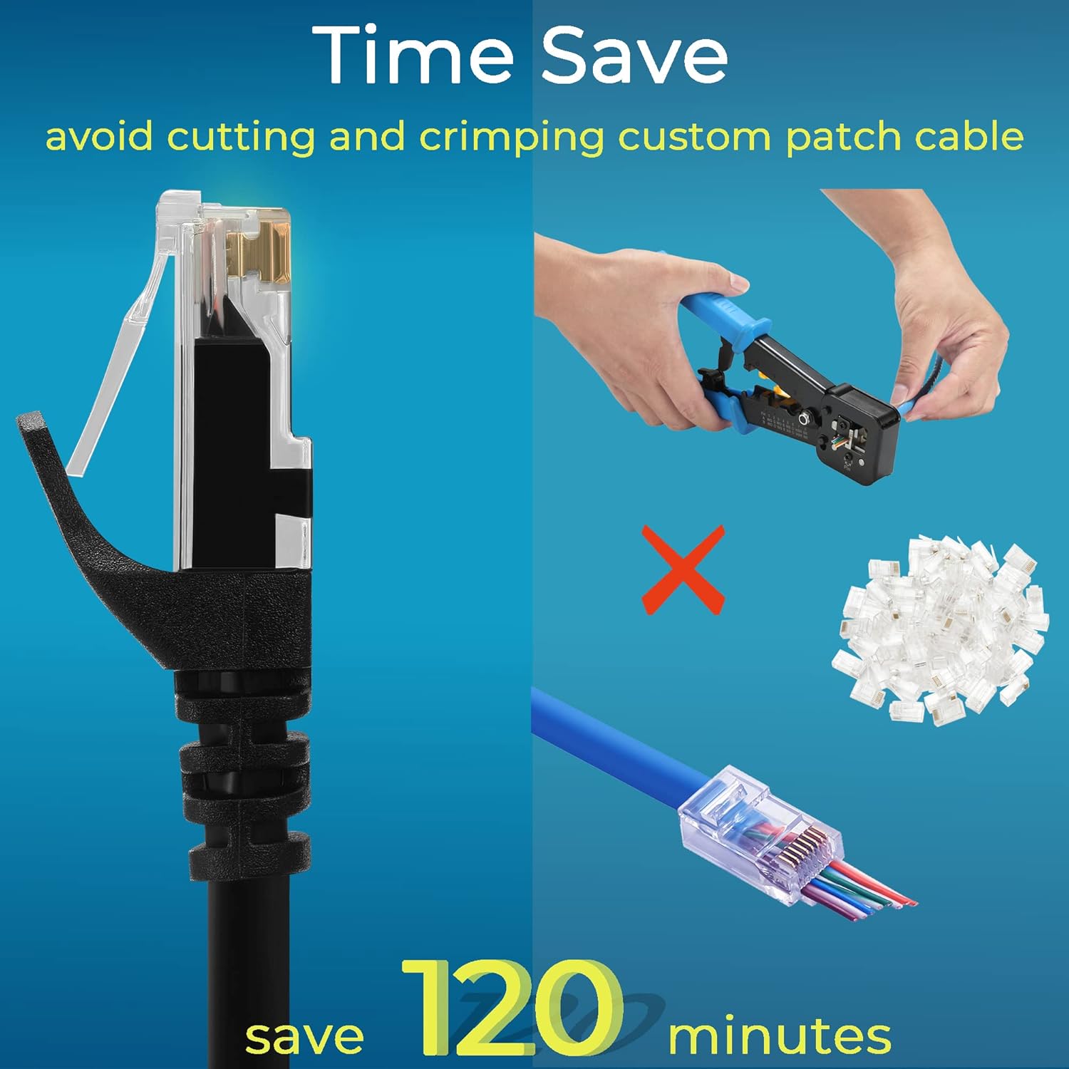 Rapink Patch Cables Cat6 2ft (24 Pack), Ethernet Patch Cable 10G, Cat 6 Patch Cable for Patch Panel to Switch, Flexiable Cat 6 Ethernet Cable with Gold Plated Black