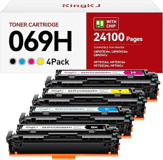 069 069H Toner Cartridge Set High Capacity 4-Pack Compatible for Canon 069H 069 for Color imageclass MF753Cdw MF751Cdw LBP674Cdw LBP674C MF750C LBP673Cdw LBP674Cx MF752Cdw MF756Cx Printers lnk Black