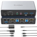 HDMI KVM Switch 2 Monitors 2 Computers, Dual Monitor KVM USB Switcher 4K@60Hz, HDMI Extended/Mirror Display for 2 PC Share 2 Monitors, with 3 USB 3.0 Port, Desktop Controller and 2 USB Cables