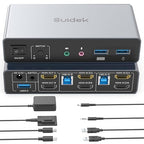 HDMI KVM Switch 2 Monitors 2 Computers, Dual Monitor KVM USB Switcher 4K@60Hz, HDMI Extended/Mirror Display for 2 PC Share 2 Monitors, with 3 USB 3.0 Port, Desktop Controller and 2 USB Cables