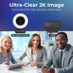 2K Webcam for PC with Microphone & Light & Privacy Cover, Web Camera for Desktop Computer/Laptop/Monitor/Mac, USB Streaming Camera for Zoom/Skype/Teams/Video Calling/Studying and Conference