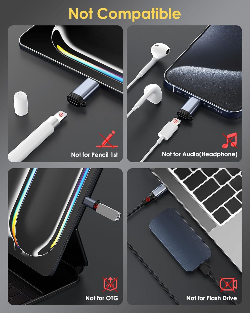 MoKo 4 Pack Lightning Female to USB C Male Adapter, iPhone to USB C Adapter for iPhone 15/16 Pro/16 Pro Max/16 Plus, Galaxy S24, iPad Air/Pro, for Charging/Data Transfer, NOT for Audio/OTG, Gray