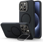 ESR for iPhone 15 Pro Max Case, MagSafe Silicone Case with Stand, Military-Grade Protection, Built-in Camera Stash Stand, Magnetic Phone Case for iPhone 15 Pro Max, Cloud Series, Black