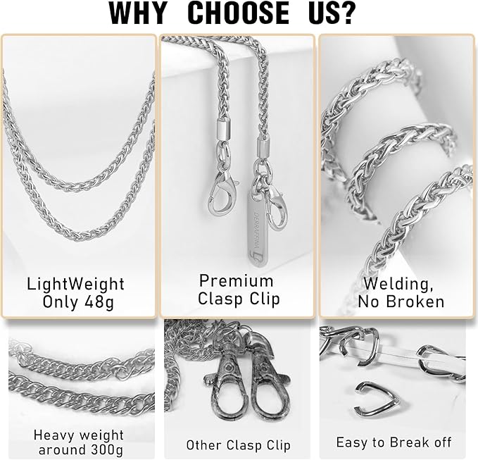 Metal Phone Chain, Crossbody Detachable Phone Lanyard with 1*Wrist Strap & 2* Tether Tabs for iPhone and Smartphones (Silver,Extend)