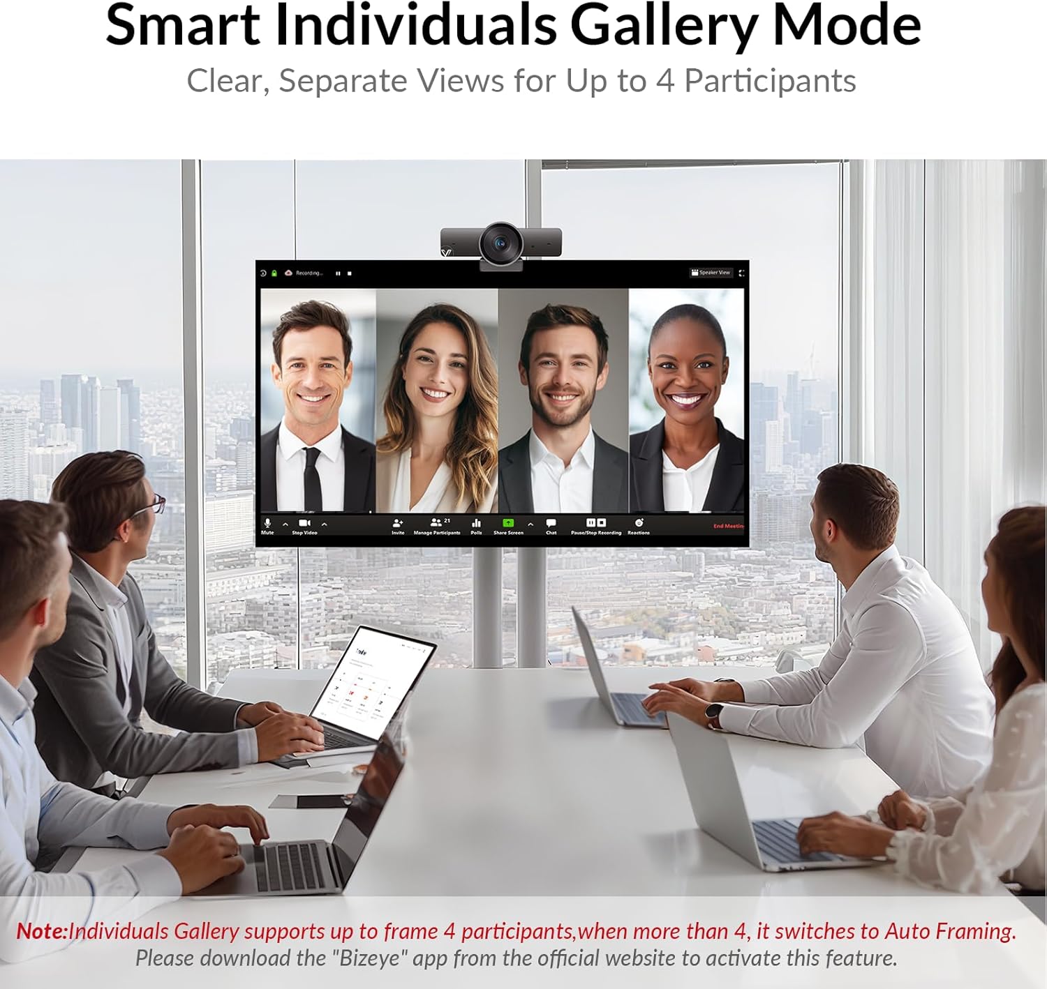 AV Access 4K Conference Room Camera, 1/1.8' Sensor, Individuals Gallery, 120° FOV, 5X Digital Zoom, Auto Framing, Presenter Tracking, Dual Mics, ePTZ, Privacy Cover, Work with Teams, Zoom, Meet