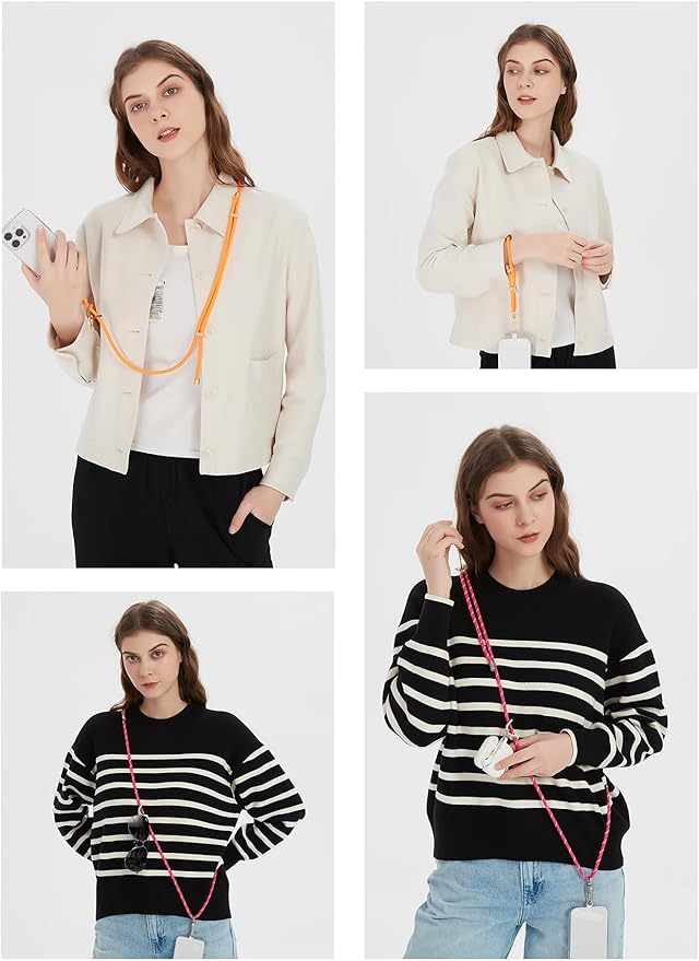 project-cb Cell Phone Lanyard 1,Phone Tether Tab 2,Crossbody Strap,Lanyards for Around the Neck,Adjustable Strap 80-160cm (White-Black-B)