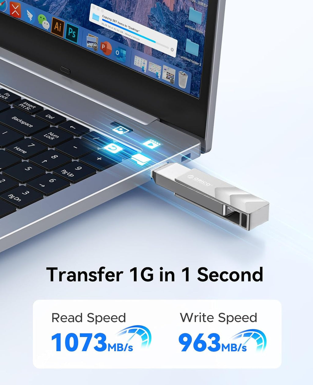 ORICO 512GB Portable Solid State Drive, 1050MB/s Dual-Port Rotating Metal External SSD with 90° Click-Stop, Reliable Storage for iPhone 16, 15 Series, Type-C Smartphone, Mac, Audio, Vehicle - A101