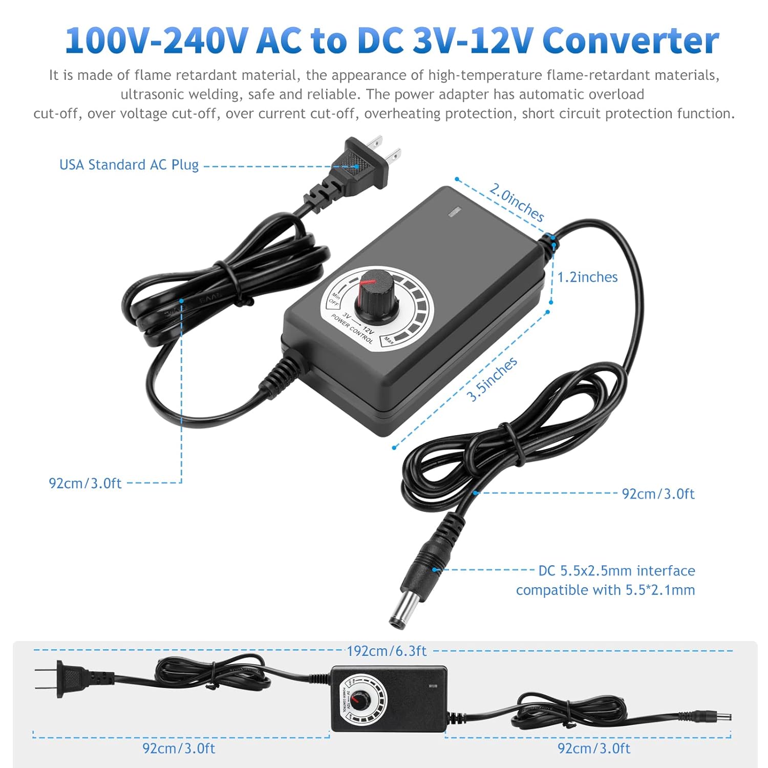 3X 120mm Computer Fan with AC Plug, AC 110V 120V 220V 240V Cabinet Cooling Fan with Speed Controller, Cooling for Windows, Plant Cabinet, Crawl Space, Basement, Laundry Room, Garage, Attic