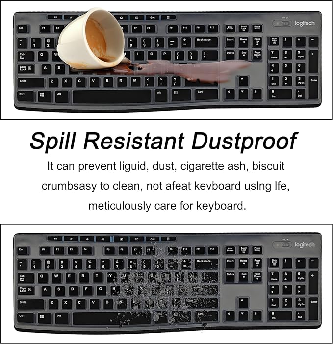 Keyboard Cover Silicone for Logitech K200 K260 K270, Keyboard Cover for Logitech K200 K260 K270 Ergonomic Wireless Keyboards, MK200 MK260 Keyboard Skin Waterproof Dustproof (Black)