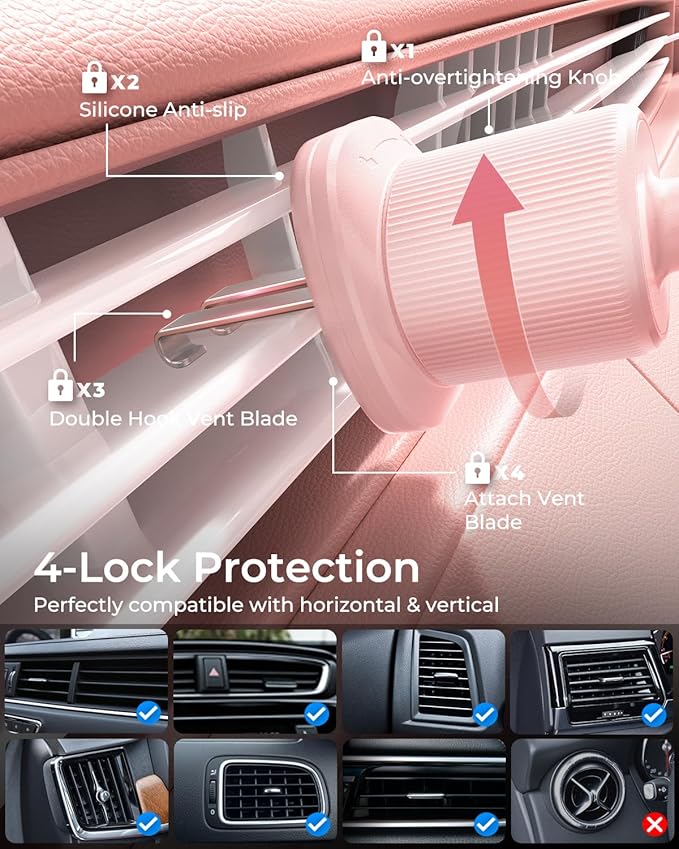 MRGLAS 2025 Upgraded Phone Holders for Your Car with New Metal Hook Clip, Handy Air Vent Cell Phone Car Mount [One Hand Operation], Universal Automobile Cradle for iPhone Android and All Smartphones