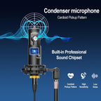 Podcast Equipment Bundle for 2 with Dual XLR-3.5 Condenser Micophones with Mic Pop Filters Audio Equipment for Live Streaming/ Recording, Online Gaming for Phone/ Laptop/ PC Audio Interface M100