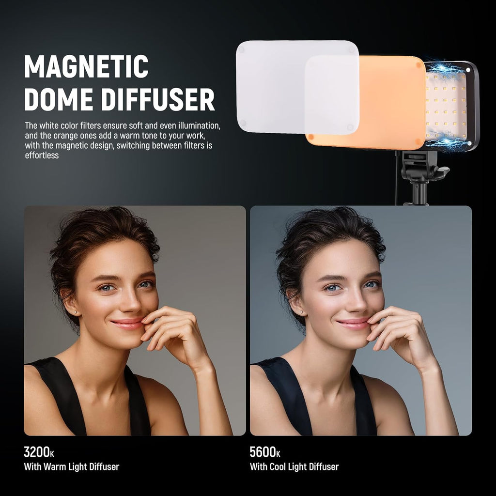 NEEWER Basics 2 Pack LED Video Light Panel Lighting Kit, Bi Color Dimmable Portable Studio Lights with Stands & Filters, 3200K-5600K 750lux CRI95 for Video Recording Live Streaming Photography, BP66