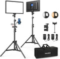 RALENO 13" LED Video Light Panel, 2-Pack Bi Color Photography Lighting Kit with 75" Stand & Phone Holder, Studio Lights with 8000mAh Built-in Battery for Video Recording/Tiktok Live Streaming/Game