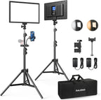RALENO 13" LED Video Light Panel, 2-Pack Bi Color Photography Lighting Kit with 75" Stand & Phone Holder, Studio Lights with 8000mAh Built-in Battery for Video Recording/Tiktok Live Streaming/Game