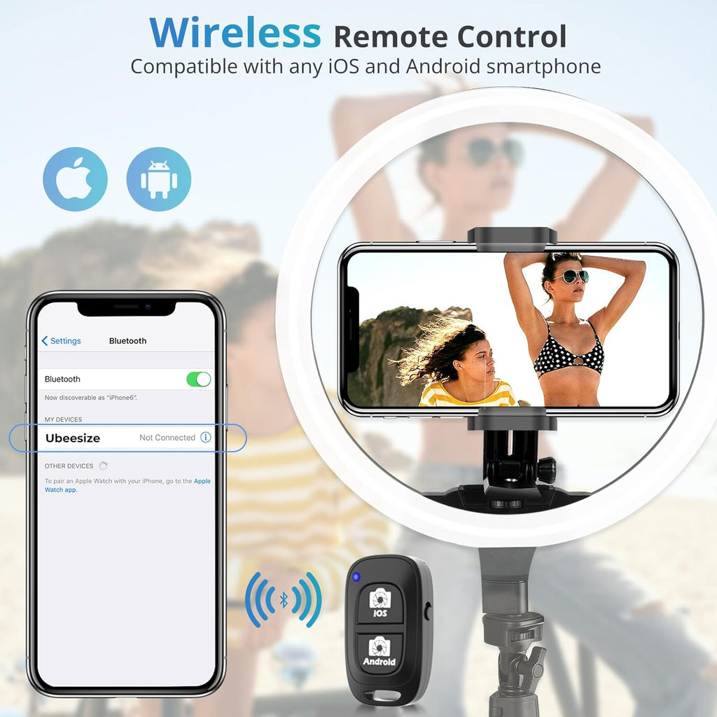 UBeesize Cell Phone Tripod Mount with Wireless Remote, Selfie Stick Monopod Head and Tripod Adapter Stand Holder Compatible with Phone Android and All Phones White