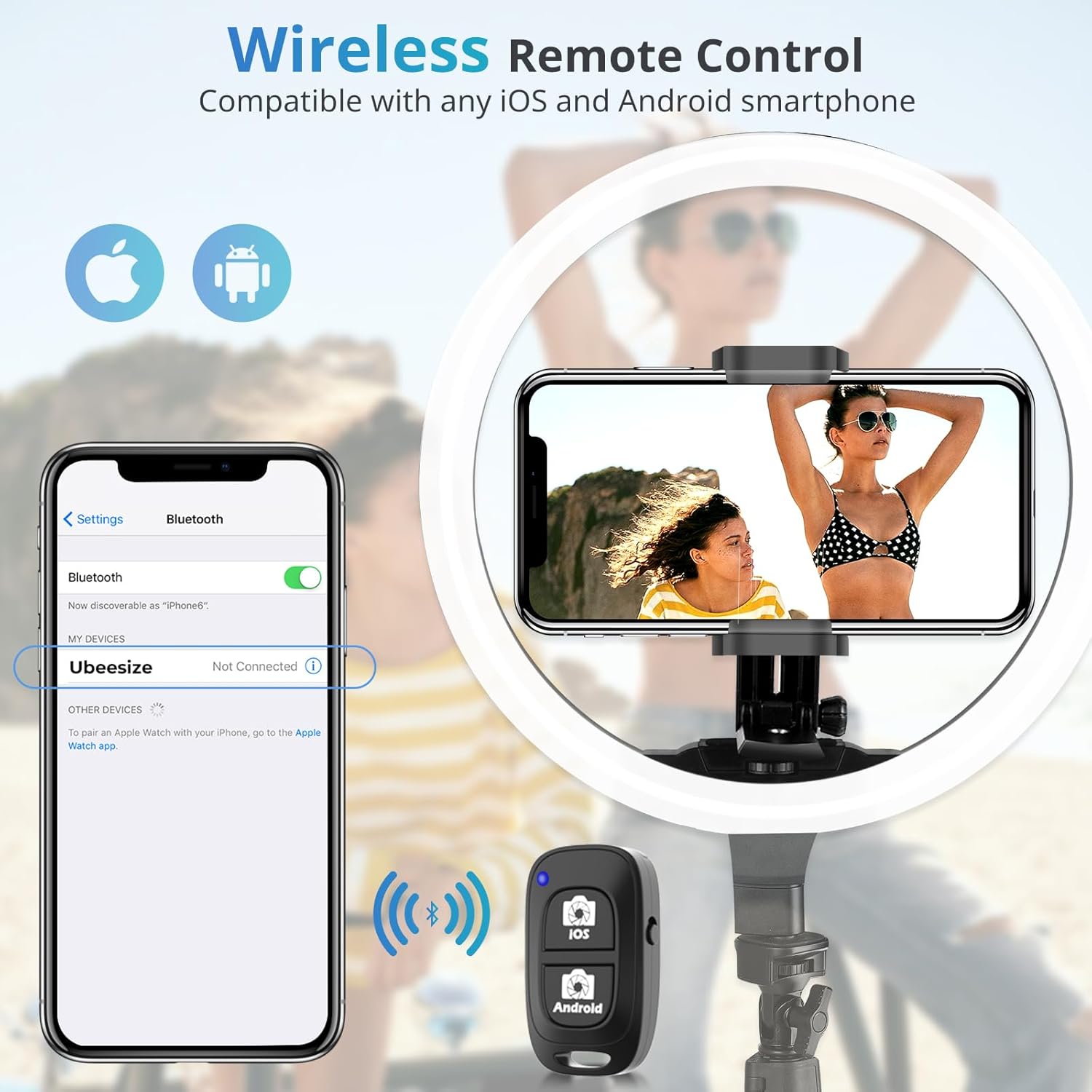 UBeesize Cell Phone Tripod Mount with Wireless Remote, Selfie Stick Monopod Head and Tripod Adapter Stand Holder Compatible with Phone Android and All Phones White