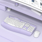 Ergonomic Wireless Keyboard and Mouse Combo, Wave Keys Keyboard with Wrist Rest for Natural Typing, 3 DPI Adjustable Ergonomic Silent Mouse for Computer/Laptop/Windows/Mac (Purple)
