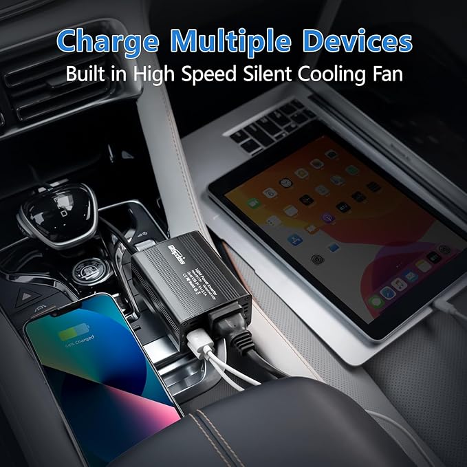 150W Car Power Inverter DC 12V to 110V AC Car Adapter for Plug Outlet with 3.1A Dual USB Car Charger for Laptop Computer-Black